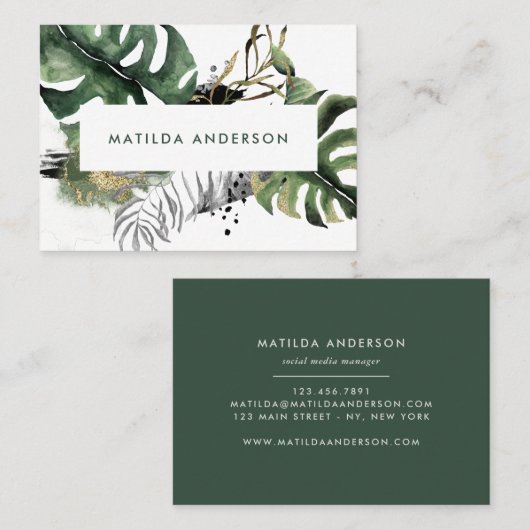 Gegevens over waterverf botanische loof en goud visitekaartje (Voorkant / Achterkant)