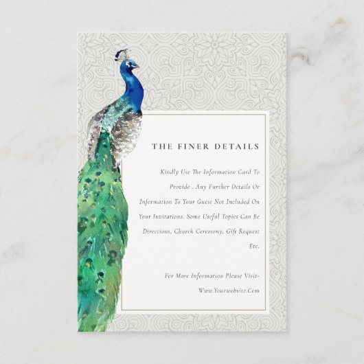 Gegevens over  Waterverf Peacock Weddenschap Informatiekaartje (Voorkant)