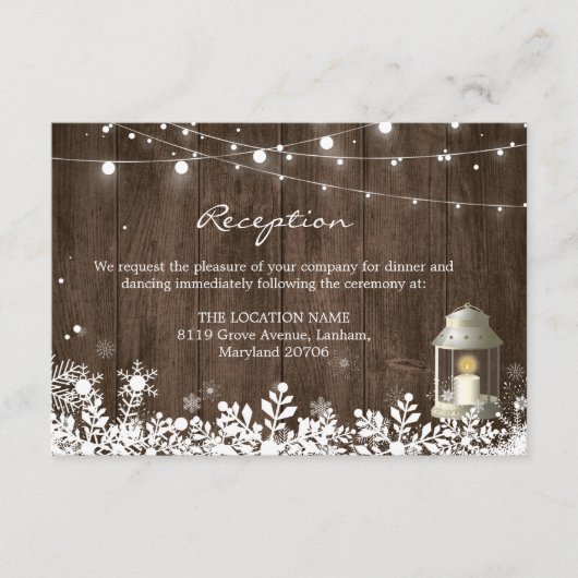 Gegevens over winterbruiloft met tekenreekslampjes informatiekaartje (Voorkant)