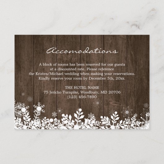 Gegevens over winterbruiloft met tekenreekslampjes informatiekaartje (Achterkant)