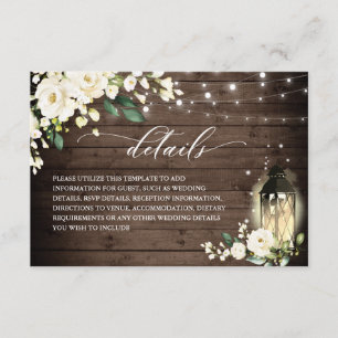 Gegevens over witte rozen Rustic Wood Lantern Wedd Informatiekaartje