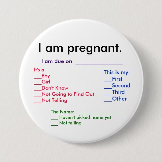 Gegevens over zwangerschap ronde button 7,6 cm (Voorkant)