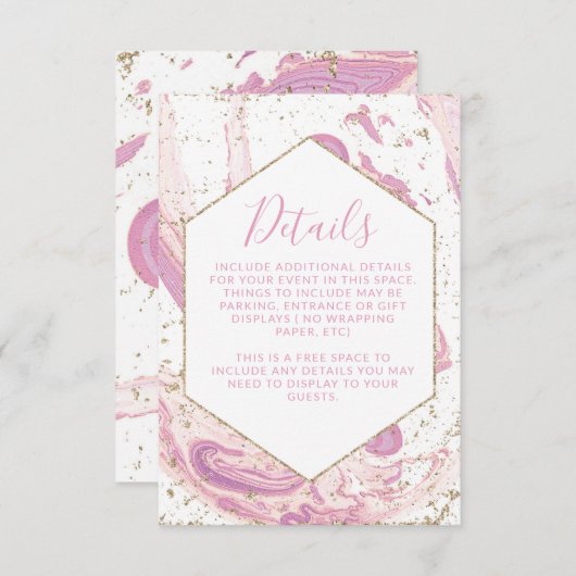 Gegevens roze en goudmarmer informatiekaartje (Voorkant / Achterkant)