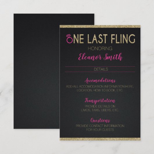 Gegevens van Bachelorette of Hens Party Informatiekaartje (Voorkant / Achterkant)