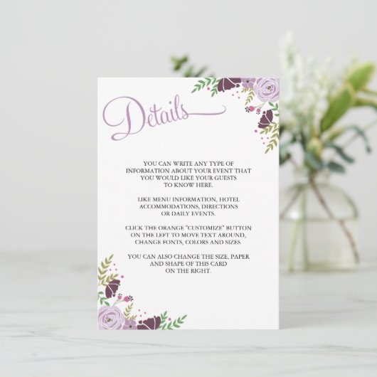 Gegevens van het Floral-huwelijk/Informatiekaart   Informatiekaartje (Staand voorkant)