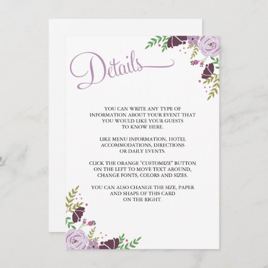 Gegevens van het Floral-huwelijk/Informatiekaart   Informatiekaartje (Voorkant / Achterkant)