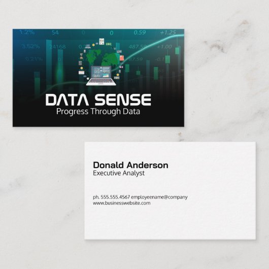 Gegevensgrafieken | Analyse-logo | Computer Visitekaartje (Voorkant / Achterkant)