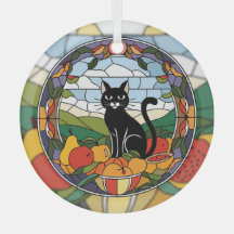 Geglazuurd Glas, Zwarte Kat Kleurrijk Gebrandschil