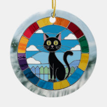 Geglazuurd Glas, Zwarte Kat Kleurrijk Gebrandschil