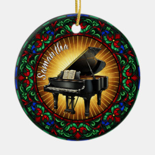Geglazuurd piano met eigen naam kerst keramisch ornament