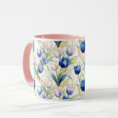 geglazuurde blauwe rozen bloem koffie mok (Voorkant links)