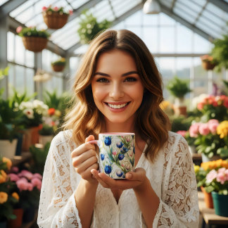geglazuurde blauwe rozen bloem koffie mok