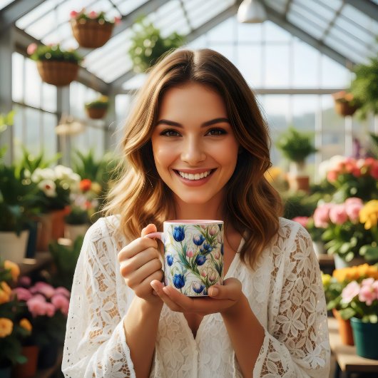 geglazuurde blauwe rozen bloem koffie mok