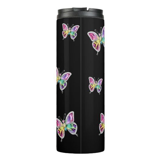 Geglazuurde Regenboog Kristallen Vlinders Thermosbeker (Achterkant)