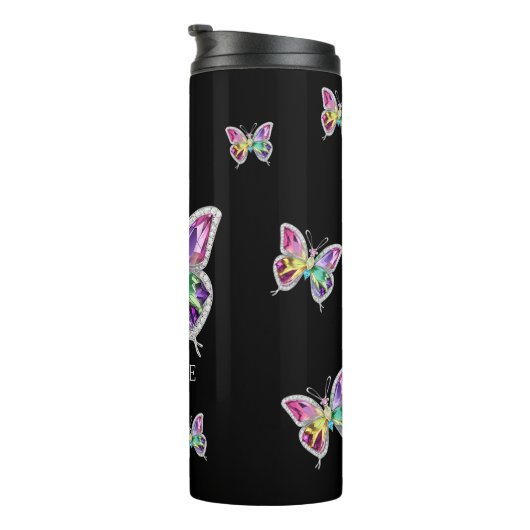Geglazuurde Regenboog Kristallen Vlinders Thermosbeker (Geroteerd rechts)