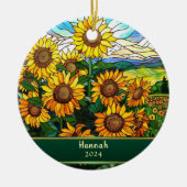 Geglazuurde zonnebloemen gepersonaliseerd keramisch ornament (Voorkant)