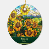 Geglazuurde zonnebloemen gepersonaliseerd keramisch ornament (Links)
