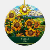 Geglazuurde zonnebloemen gepersonaliseerd keramisch ornament (Achterkant)