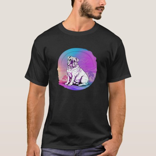 Geglitchte Synthwave Bulldog Esthetiek T-shirt (Voorkant)