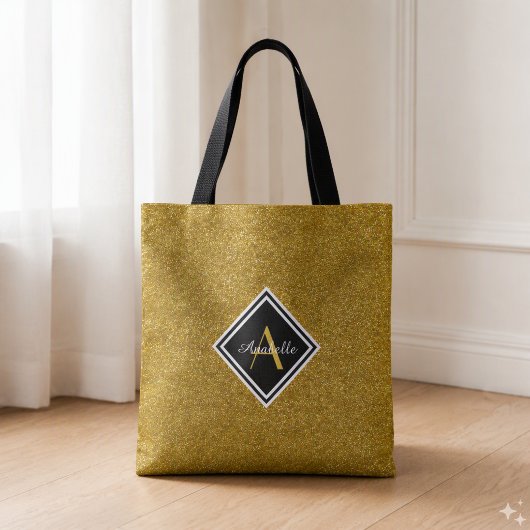 Geglitterde goud monogram tote bag
