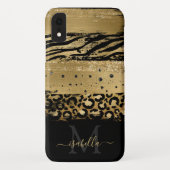 Geglitterde gouden script monogram Case-Mate iPhone case (Achterkant)