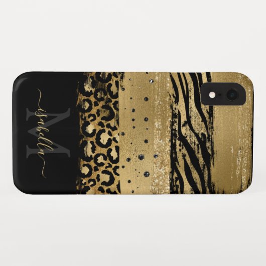 Geglitterde gouden script monogram Case-Mate iPhone case (Achterkant (horizontaal))