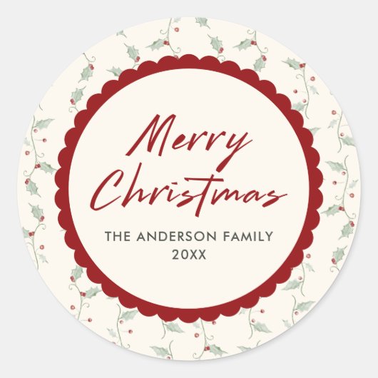 Gegolfd Kerstmis Ronde Sticker (Voorkant)