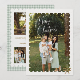 Gegolfde Foto Lint Sage Gingham Prettig Kerstfeest Feestdagenkaart