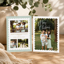Gegolfde Foto Lint Sage Gingham Prettig Kerstfeest