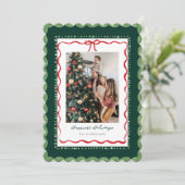 Gegolfde groene lijst kerst foto kaart (Staand voorkant)