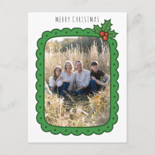 Gegolfde Handgetekende Hulst Kerstmis Familie Foto Feestdagenkaart