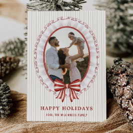 Gegolfde lijst + gestreepte strik Kerst fotokaart Kaart