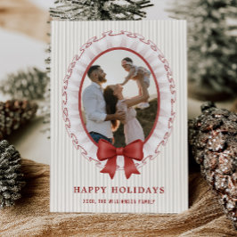 Gegolfde lijst + strik kerst fotokaart kaart