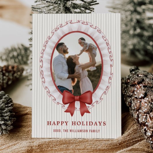 Gegolfde lijst + strik kerst fotokaart kaart