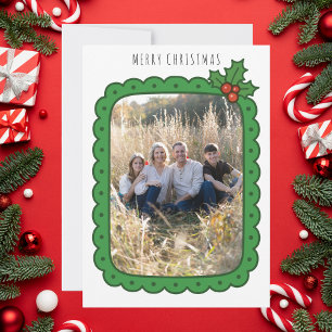 Gegolfde met de hand getekende hulst kerst familie feestdagenkaart