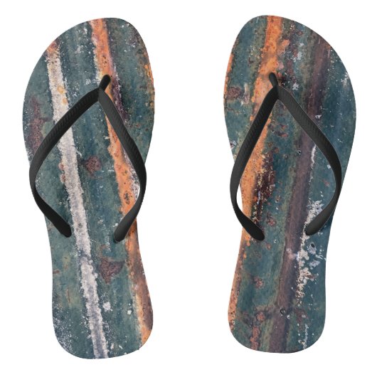 Gegolfde roest verweerde textuur blauw groen rood teenslippers (Voetbed)