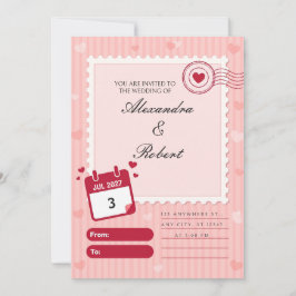 Gegolfde Roze Streep Stempel Trouw Uitnodiging