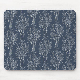 Gegooide bloemensilhouet botanisch Inktnavy Muismat