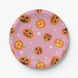 Gegooide Halloween pompoenen patroon op roze Papieren Bordje