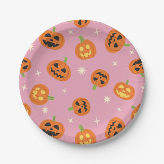 Gegooide Halloween pompoenen patroon op roze Papieren Bordje