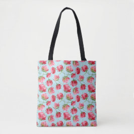 Gegooide karmozijnrode waterverf bloemen polka sti tote bag