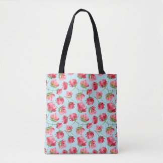Gegooide karmozijnrode waterverf bloemen polka sti tote bag