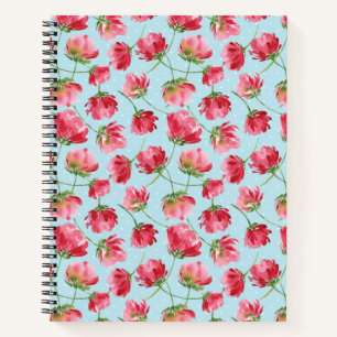 Gegooide karmozijnrode waterverf bloemen stippen notitieboek