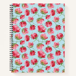 Gegooide karmozijnrode waterverf bloemen stippen notitieboek