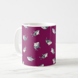 Gegooide Waterverf Haaien op Donker Roze Koffiemok