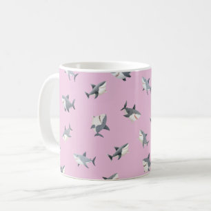 Gegooide Waterverf Haaien op Licht Roze Koffiemok