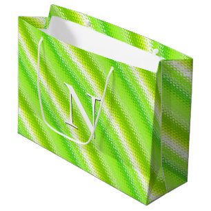 Gegoten strepen - kalkgroen en wit groot cadeauzakje