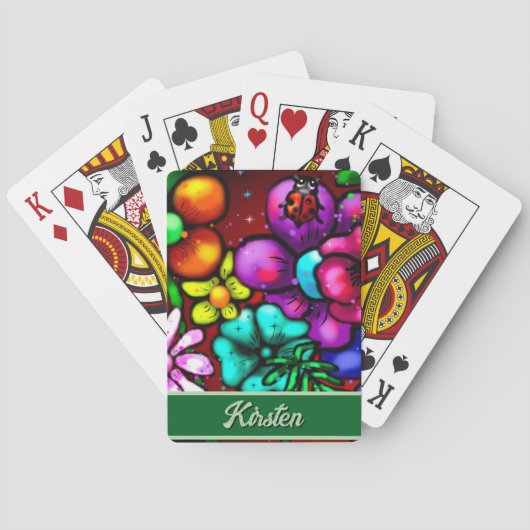 Gegrafitteerde Bloemen & Lieveheersbeestje Geperso Pokerkaarten (Achterkant)