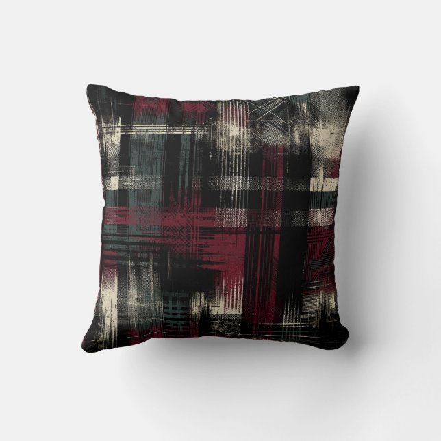 Gegrashte Grungy Alternatieve Grunge Plaid Patroon Kussen (Achterkant)
