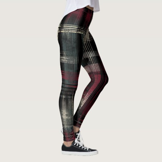 Gegrashte Grungy Alternatieve Grunge Plaid Patroon Leggings (Rechts)
